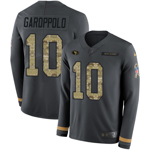 Nike 49ers #10 Jimmy Garoppolo Anthracite Salute to Service Men's Stitched NFL Limited Therma Long Sleeve Jersey