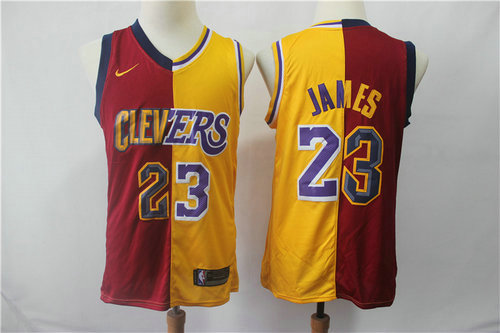 Lakers 23 Lebron James Red Gold Split Nike Swingman Jersey