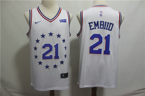 Men's Philadelphia 76ers 21 Joel Embiid Nike White 2018-19 Swingman Earned Edition Jersey