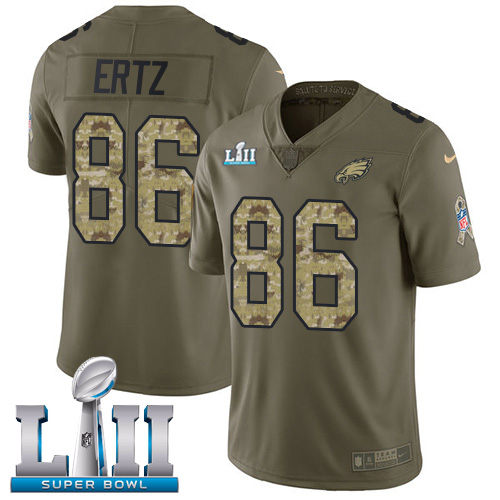 Men's Nike Eagles #86 Zach Ertz Olive Camo Super Bowl LII Stitched NFL Limited 2017 Salute To Service Jersey