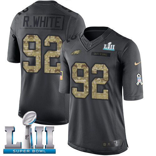 Men's Nike Eagles #92 Reggie White Black Super Bowl LII Stitched NFL Limited 2016 Salute To Service Jersey