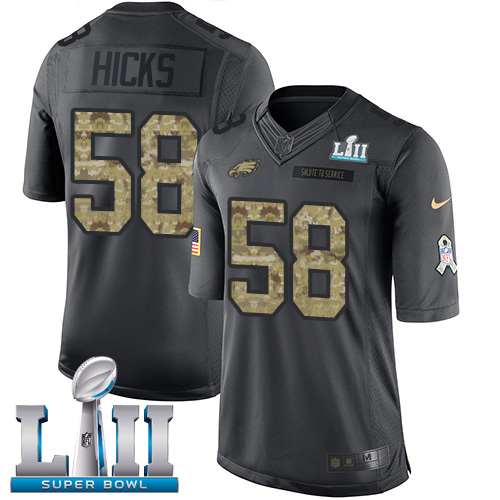 Men's Nike Eagles #58 Jordan Hicks Black Super Bowl LII Stitched NFL Limited 2016 Salute To Service Jersey