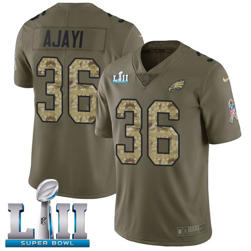 Men's Nike Eagles #36 Jay Ajayi Olive Camo Super Bowl LII Stitched NFL Limited 2017 Salute To Service Jersey