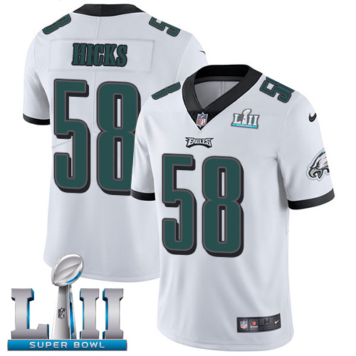 Men's Nike Eagles #58 Jordan Hicks White Super Bowl LII Stitched NFL Vapor Untouchable Limited Jersey