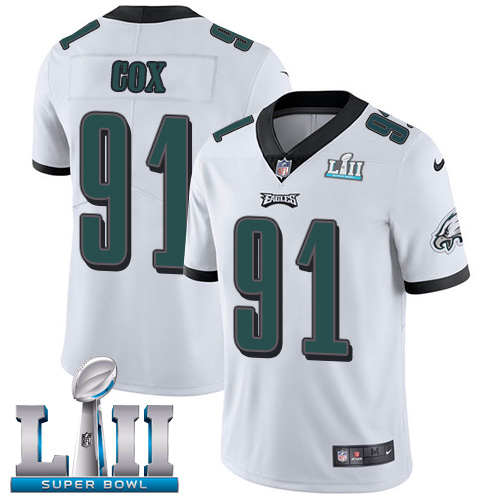 Men's Nike Eagles #91 Fletcher Cox White Super Bowl LII Stitched NFL Vapor Untouchable Limited Jersey