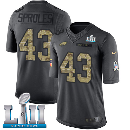 Men's Nike Eagles #43 Darren Sproles Black Super Bowl LII Stitched NFL Limited 2016 Salute To Service Jersey