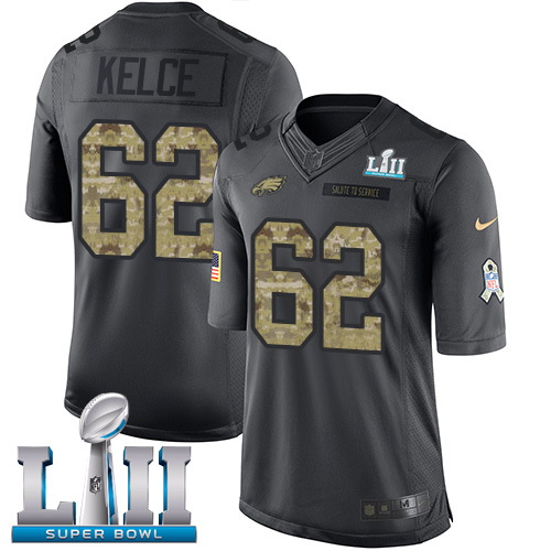 Men's Nike Eagles #62 Jason Kelce Black Super Bowl LII Stitched NFL Limited 2016 Salute To Service Jersey