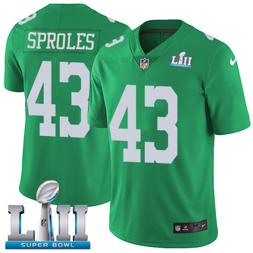 Men's Nike Eagles #43 Darren Sproles Green Super Bowl LII Stitched NFL Limited Rush Jersey