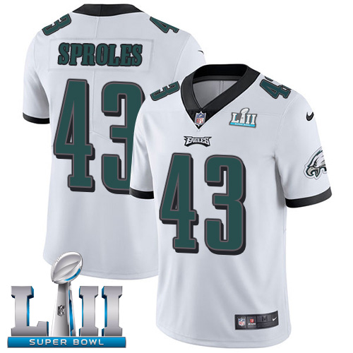 Men's Nike Eagles #43 Darren Sproles White Super Bowl LII Stitched NFL Vapor Untouchable Limited Jersey