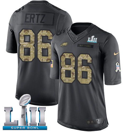 Men's Nike Eagles #86 Zach Ertz Black Super Bowl LII Stitched NFL Limited 2016 Salute To Service Jersey