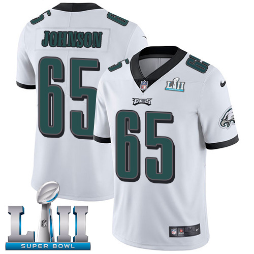 Men's Nike Eagles #65 Lane Johnson White Super Bowl LII Stitched NFL Vapor Untouchable Limited Jersey