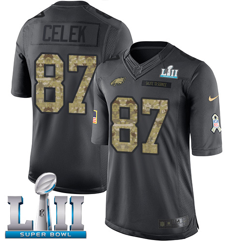 Men's Nike Eagles #87 Brent Celek Black Super Bowl LII Stitched NFL Limited 2016 Salute To Service Jersey