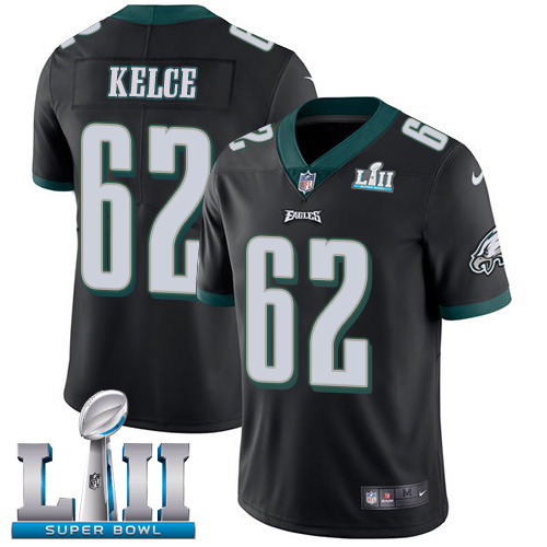 Men's Nike Eagles #62 Jason Kelce Black Alternate Super Bowl LII Stitched NFL Vapor Untouchable Limited Jersey