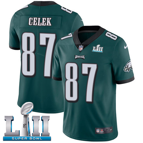 Men's Nike Eagles #87 Brent Celek Midnight Green Team Color Super Bowl LII Stitched NFL Vapor Untouchable Limited Jersey