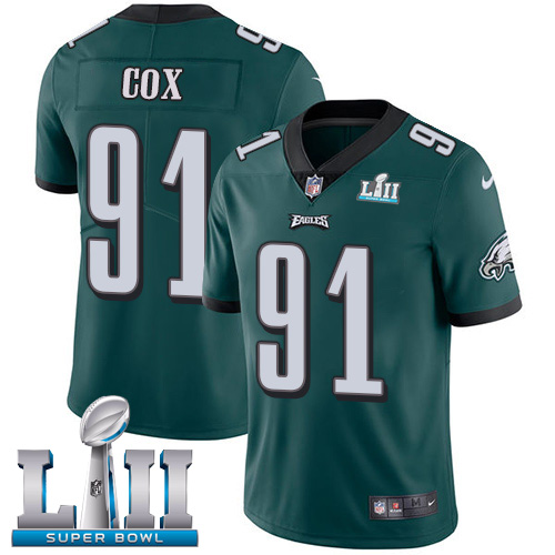 Men's Nike Eagles #91 Fletcher Cox Midnight Green Team Color Super Bowl LII Stitched NFL Vapor Untouchable Limited Jersey