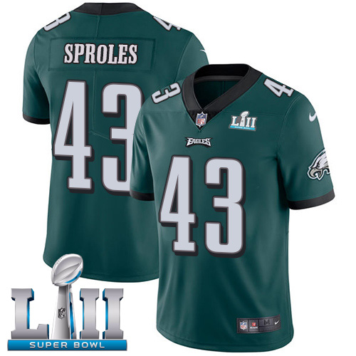 Men's Nike Eagles #43 Darren Sproles Midnight Green Team Color Super Bowl LII Stitched NFL Vapor Untouchable Limited Jersey