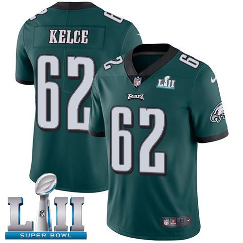 Men's Nike Eagles #62 Jason Kelce Midnight Green Team Color Super Bowl LII Stitched NFL Vapor Untouchable Limited Jersey