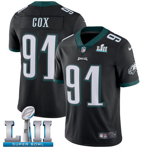 Men's Nike Eagles #91 Fletcher Cox Black Alternate Super Bowl LII Stitched NFL Vapor Untouchable Limited Jersey