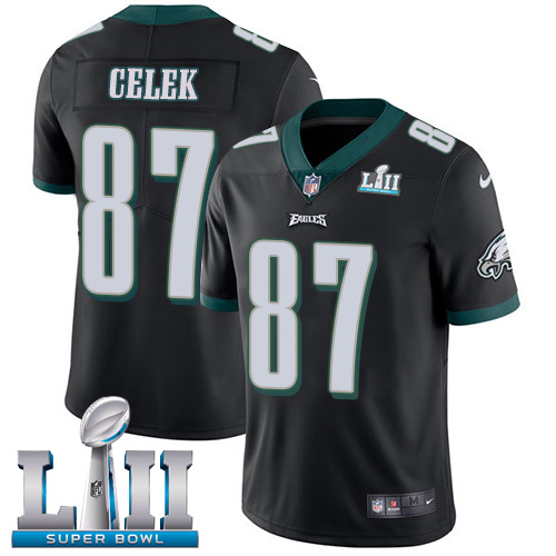 Men's Nike Eagles #87 Brent Celek Black Alternate Super Bowl LII Stitched NFL Vapor Untouchable Limited Jersey