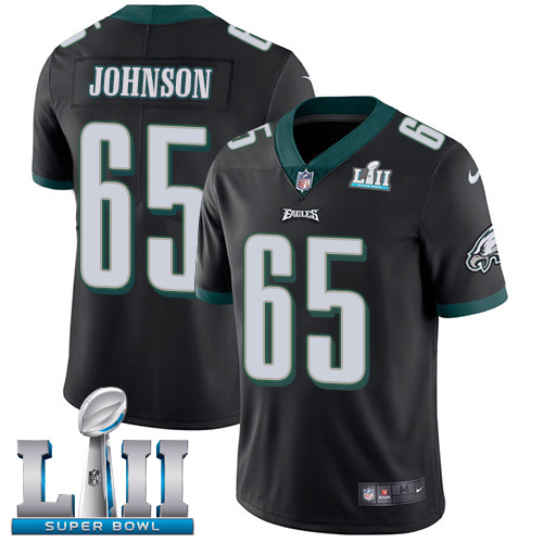 Men's Nike Eagles #65 Lane Johnson Black Alternate Super Bowl LII Stitched NFL Vapor Untouchable Limited Jersey