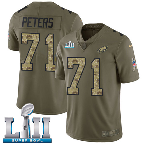 Men's Nike Eagles #71 Jason Peters Olive Camo Super Bowl LII Stitched NFL Limited 2017 Salute To Service Jersey