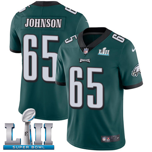 Men's Nike Eagles #65 Lane Johnson Midnight Green Team Color Super Bowl LII Stitched NFL Vapor Untouchable Limited Jersey