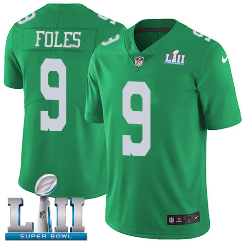 Men's Nike Eagles #9 Nick Foles Green Super Bowl LII Stitched NFL Limited Rush Jersey