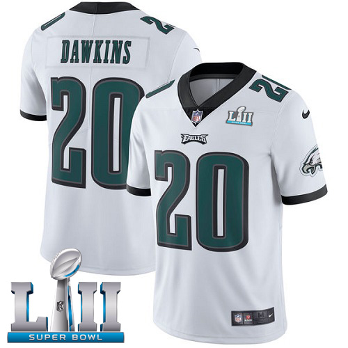 Men's Nike Eagles #20 Brian Dawkins White Super Bowl LII Stitched NFL Vapor Untouchable Limited Jersey