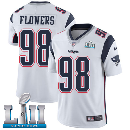 Men's Nike Patriots #98 Trey Flowers White Super Bowl LII Stitched NFL Vapor Untouchable Limited Jersey