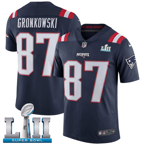 Men's Nike Patriots #87 Rob Gronkowski Navy Blue Super Bowl LII Stitched NFL Limited Rush Jersey