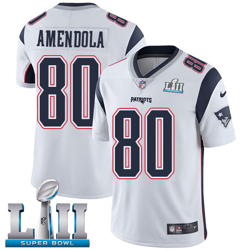 Men's Nike Patriots #80 Danny Amendola White Super Bowl LII Stitched NFL Vapor Untouchable Limited Jersey