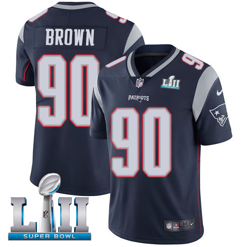 Men's Nike Patriots #90 Malcom Brown Navy Blue Team Color Super Bowl LII Stitched NFL Vapor Untouchable Limited Jersey