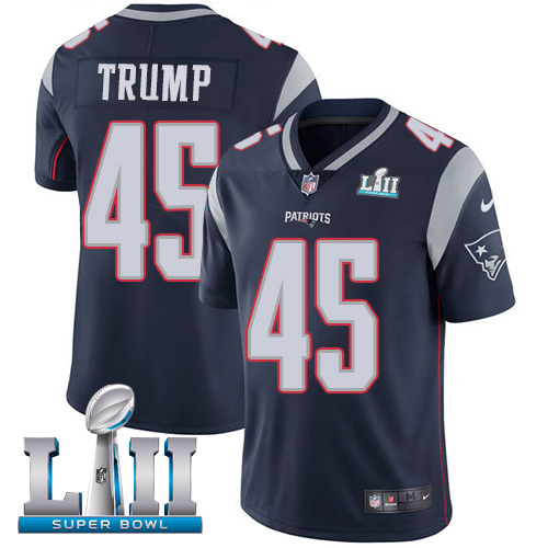 Men's Nike Patriots #45 Donald Trump Navy Blue Team Color Super Bowl LII Stitched NFL Vapor Untouchable Limited Jersey