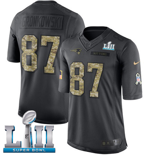 Men's Nike Patriots #87 Rob Gronkowski Black Super Bowl LII Stitched NFL Limited 2016 Salute To Service Jersey