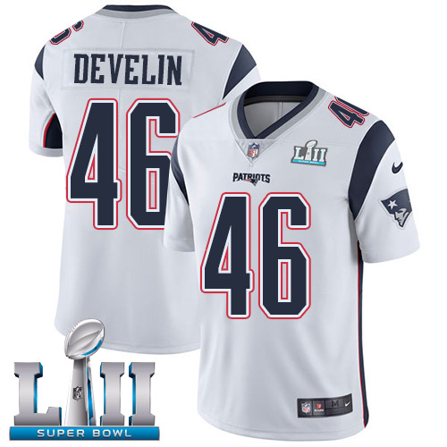 Men's Nike Patriots #46 James Develin White Super Bowl LII Stitched NFL Vapor Untouchable Limited Jersey