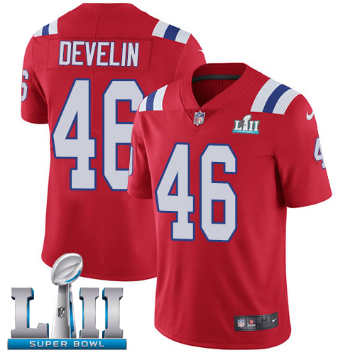 Men's Nike Patriots #46 James Develin Red Alternate Super Bowl LII Stitched NFL Vapor Untouchable Limited Jersey