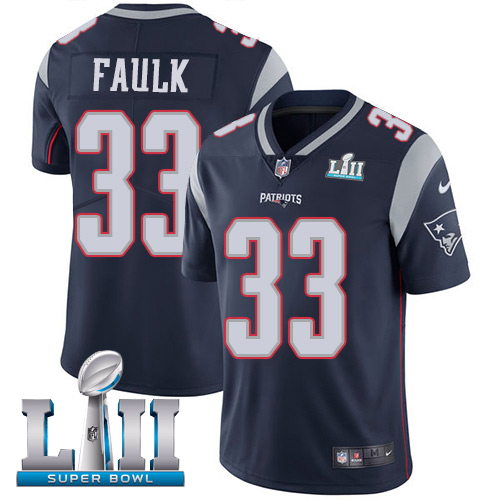 Men's Nike Patriots #33 Kevin Faulk Navy Blue Team Color Super Bowl LII Stitched NFL Vapor Untouchable Limited Jersey