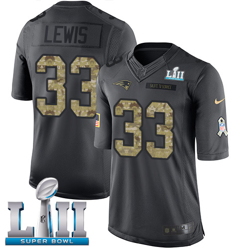 Men's Nike Patriots #33 Dion Lewis Black Super Bowl LII Stitched NFL Limited 2016 Salute To Service Jersey