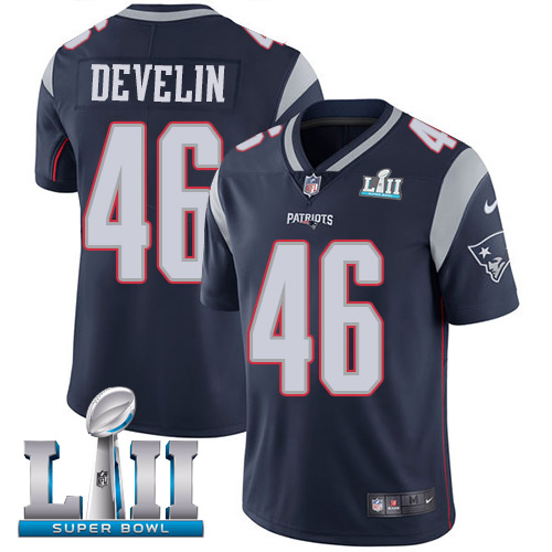 Men's Nike Patriots #46 James Develin Navy Blue Team Color Super Bowl LII Stitched NFL Vapor Untouchable Limited Jersey