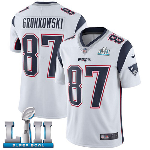 Men's Nike Patriots #87 Rob Gronkowski White Super Bowl LII Stitched NFL Vapor Untouchable Limited Jersey