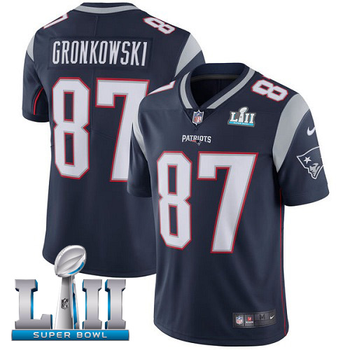 Men's Nike Patriots #87 Rob Gronkowski Navy Blue Team Color Super Bowl LII Stitched NFL Vapor Untouchable Limited Jersey