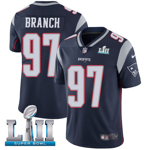 Men's Nike Patriots #97 Alan Branch Navy Blue Team Color Super Bowl LII Stitched NFL Vapor Untouchable Limited Jersey