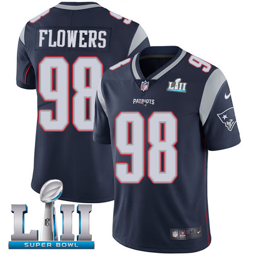 Men's Nike Patriots #98 Trey Flowers Navy Blue Team Color Super Bowl LII Stitched NFL Vapor Untouchable Limited Jersey