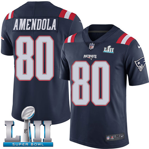 Men's Nike Patriots #80 Danny Amendola Navy Blue Super Bowl LII Stitched NFL Limited Rush Jersey