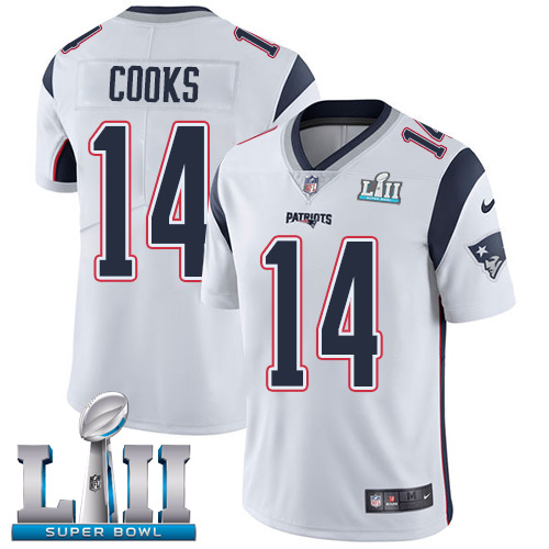 Men's Nike Patriots #14 Brandin Cooks White Super Bowl LII Stitched NFL Vapor Untouchable Limited Jersey