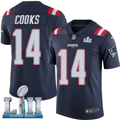 Men's Nike Patriots #14 Brandin Cooks Navy Blue Super Bowl LII Stitched NFL Limited Rush Jersey