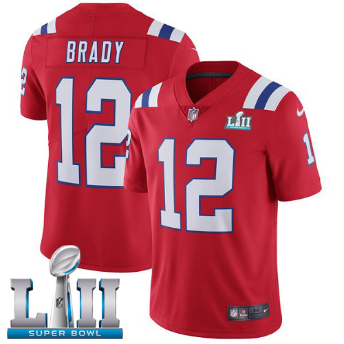 Men's Nike Patriots #12 Tom Brady Red Alternate Super Bowl LII Stitched NFL Vapor Untouchable Limited Jersey