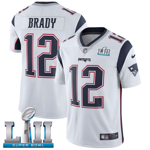 Men's Nike Patriots #12 Tom Brady White Super Bowl LII Stitched NFL Vapor Untouchable Limited Jersey