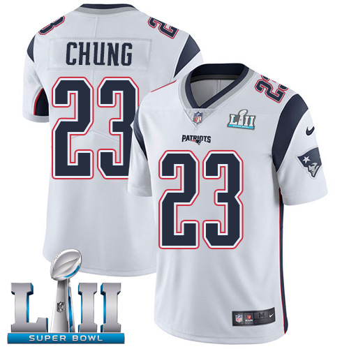 Men's Nike Patriots #23 Patrick Chung White Super Bowl LII Stitched NFL Vapor Untouchable Limited Jersey