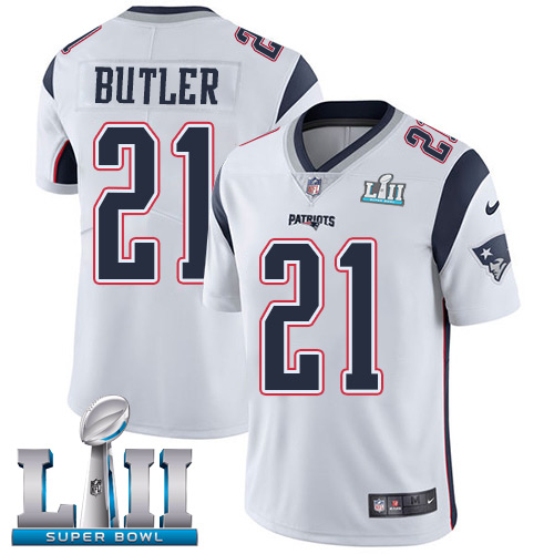 Men's Nike Patriots #21 Malcolm Butler White Super Bowl LII Stitched NFL Vapor Untouchable Limited Jersey